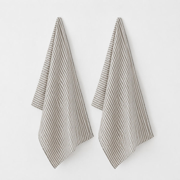 FRONTERA TICKING STRIPE KITCHEN TEA TOWEL BUNDLE X2 |   50X70CM  |  EBONY MOCHA
