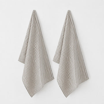 FRONTERA TICKING STRIPE KITCHEN TEA TOWEL BUNDLE X2 |   50X70CM  |  EBONY MOCHA