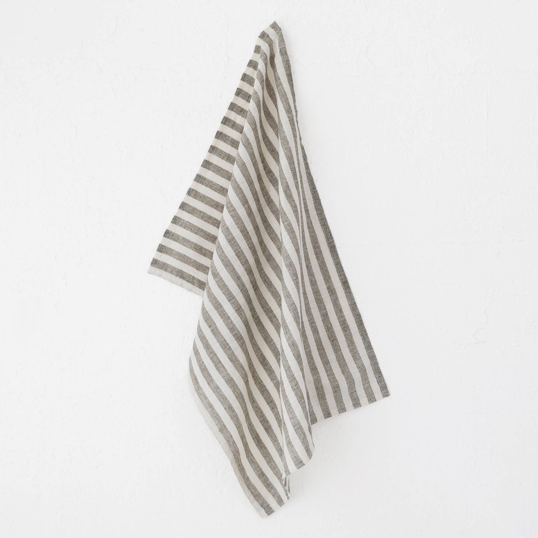 Frontera Awning Stripe Linen Kitchen Towel  |   Ebony Mocha  |  50X70CM