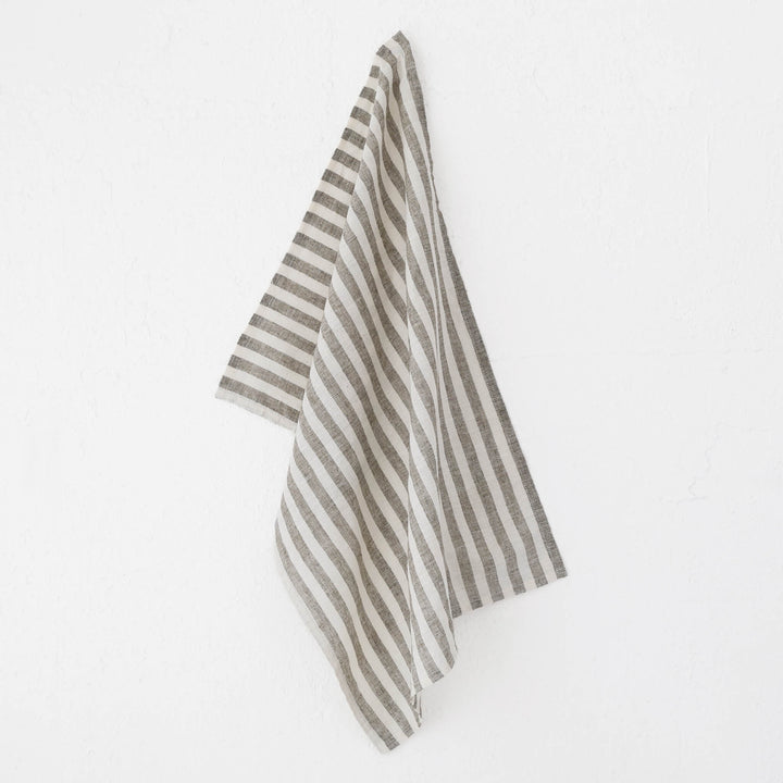 Frontera Awning Stripe Linen Kitchen Towel  |   Ebony Mocha  |  50X70CM
