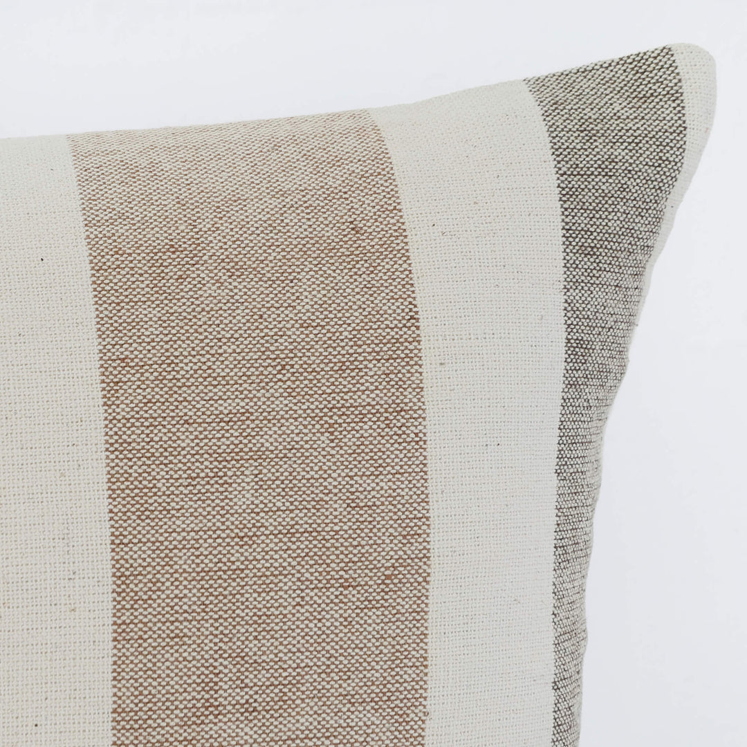 FRONTERA MULTI STRIPE CUSHION | BURNT ALMOND + LINEN | CLOSE UP