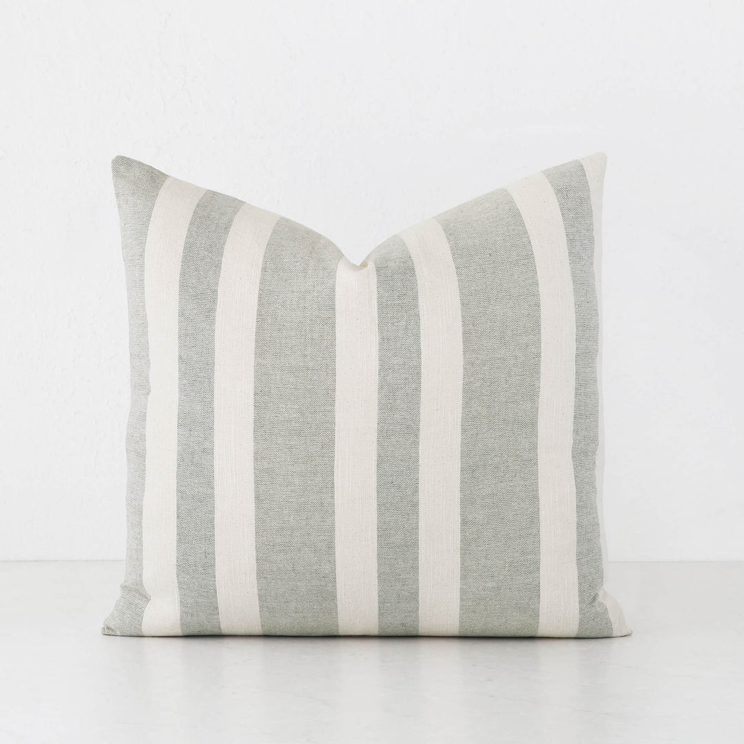 FRONTERA MULTI STRIPE CUSHION | OLIVE INK + LINEN | 50x50