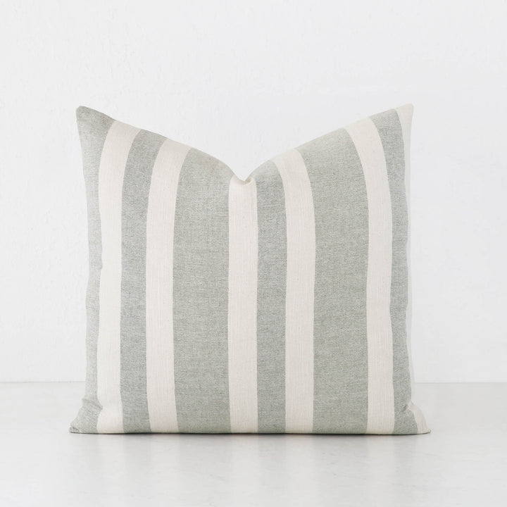 FRONTERA MULTI STRIPE CUSHION | OLIVE INK + LINEN | 50x50