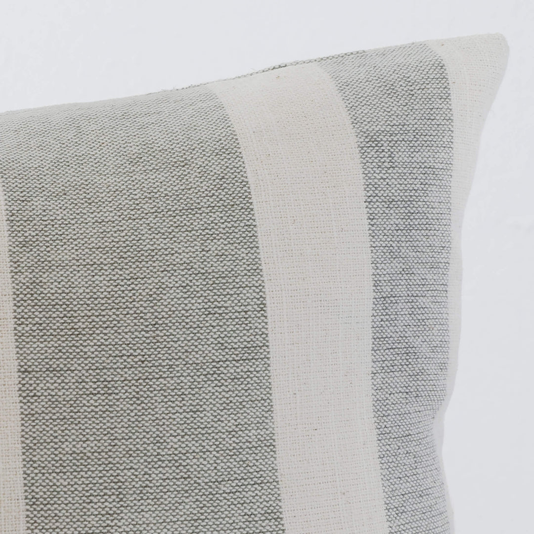 FRONTERA MULTI STRIPE CUSHION | OLIVE INK + LINEN | CLOSE UP
