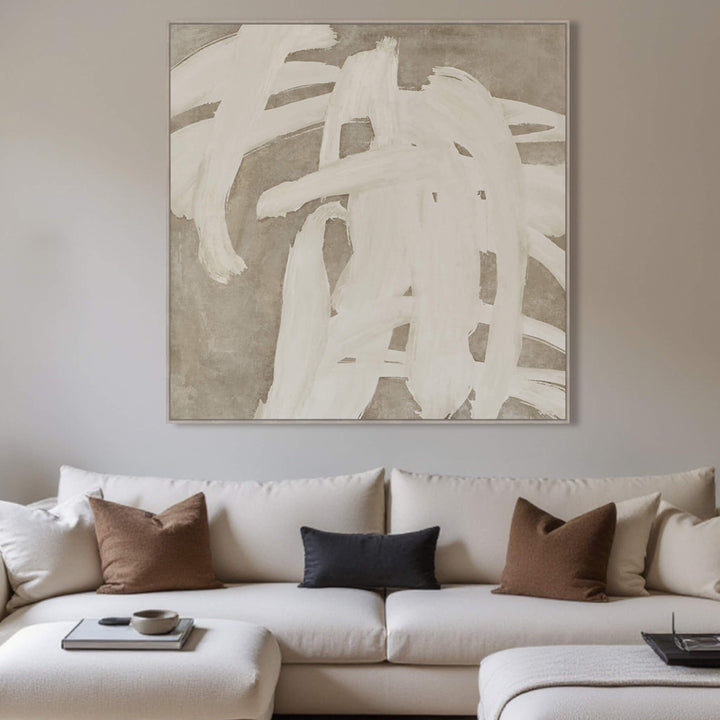 FAVARA FRAMED TEXTURED PRINT ON HESSIAN  |  120 X 120CM  |  NATURAL + TAUPE  |  LIGHT NATURAL FRAME