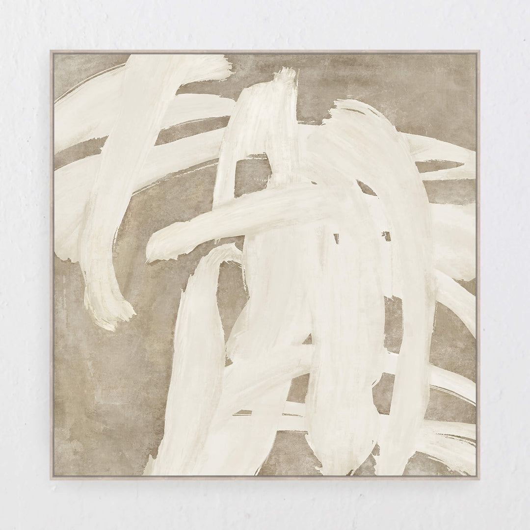 FAVARA FRAMED TEXTURED PRINT ON HESSIAN  |  120 X 120CM  |  NATURAL + TAUPE  |  LIGHT NATURAL FRAME