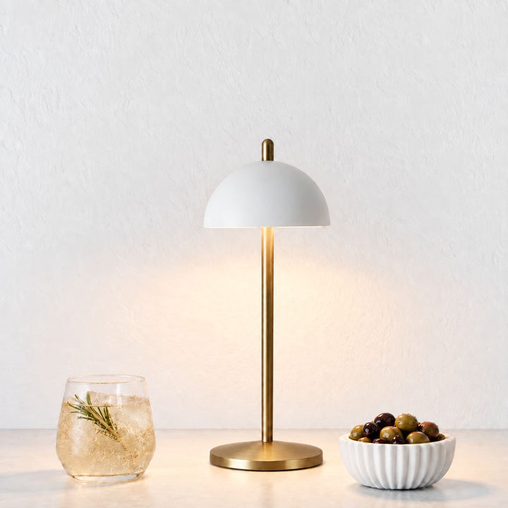 FONTAINES RECHARGEABLE INDOOR/OUTDOOR LED LANTERN  |  ANTIQUE BRASS + WHITE SHADE