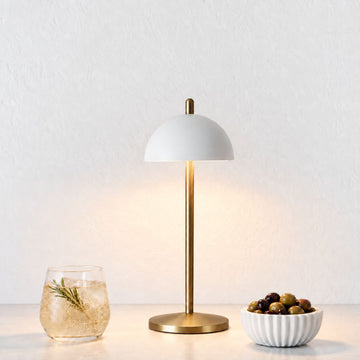 FONTAINES RECHARGEABLE INDOOR/OUTDOOR LED LANTERN  |  ANTIQUE BRASS + WHITE SHADE
