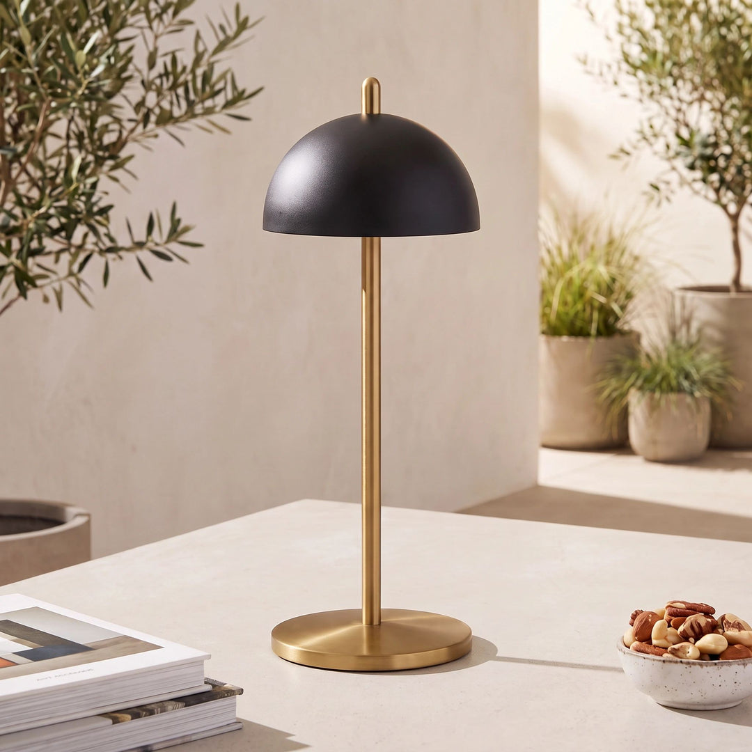 FONTAINES RECHARGEABLE INDOOR/OUTDOOR LED LANTERN  |  ANTIQUE BRASS + BLACK SHADE