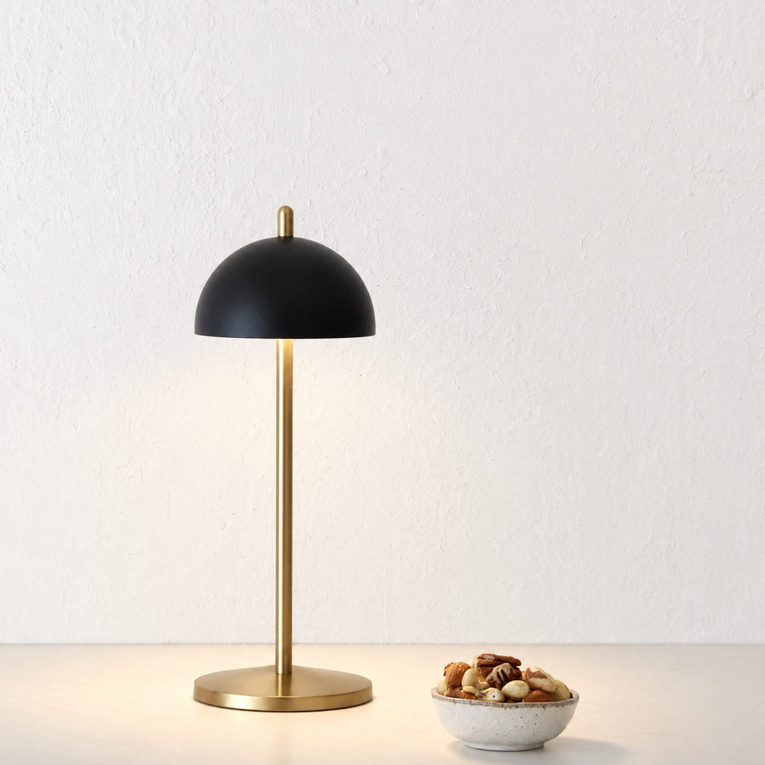 FONTAINES RECHARGEABLE INDOOR/OUTDOOR LED LANTERN  |  ANTIQUE BRASS + BLACK SHADE