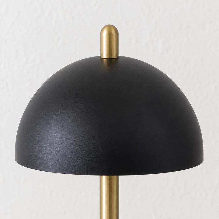 FONTAINES RECHARGEABLE INDOOR/OUTDOOR LED LANTERN  |  ANTIQUE BRASS + BLACK SHADE