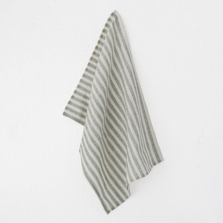 Frontera Awning Stripe Linen Kitchen Towel  |   Armada Green  |  50X70CM