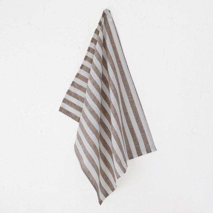 Frontera Awning Stripe Linen Kitchen Towel  |   Brown  |  50X70CM