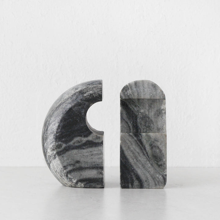 GALLIFA CURVED MARBLE BOOKENDS | SET OF 2 | SLATE GREY MARBLE