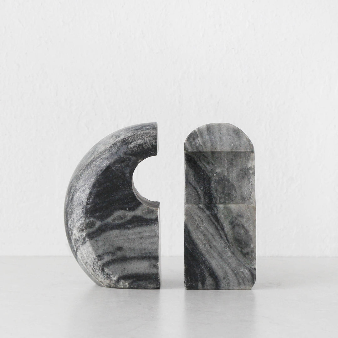 GALLIFA CURVED MARBLE BOOKENDS | SET OF 4 | SLATE GREY MARBLE