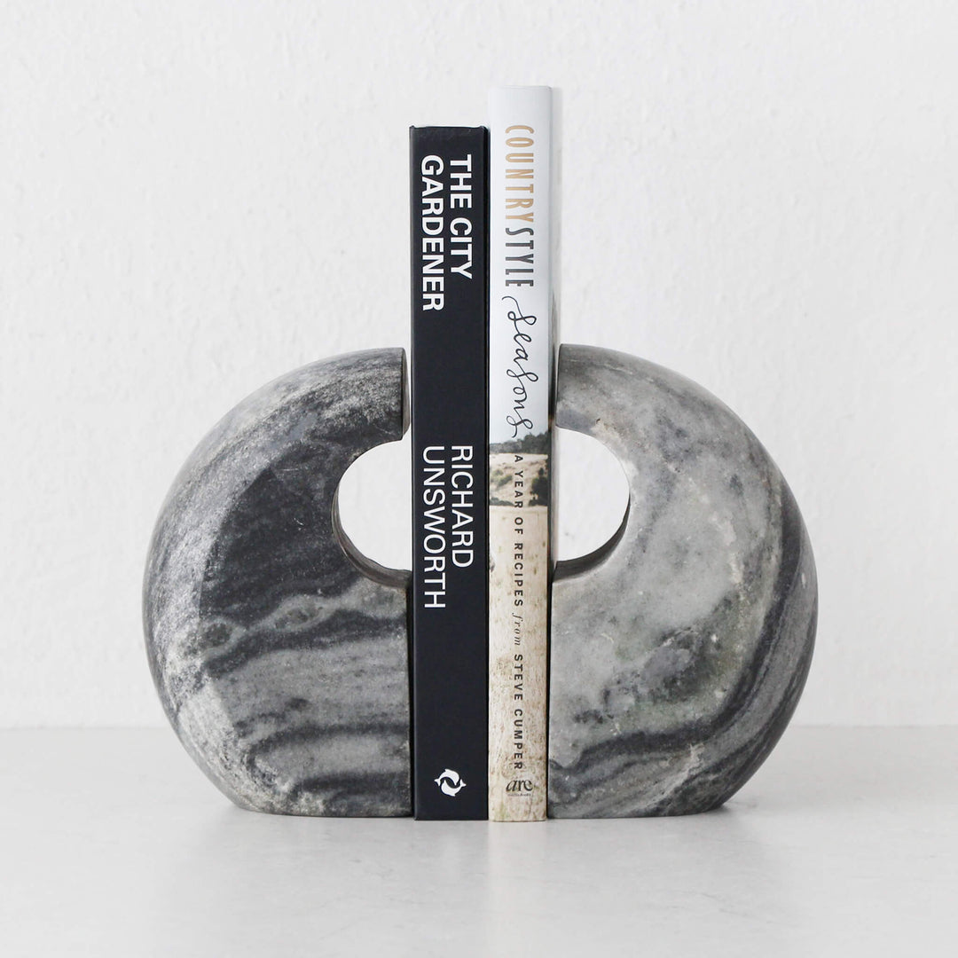 GALLIFA CURVED MARBLE BOOKENDS | SET OF 2 | SLATE GREY MARBLE