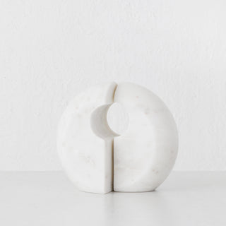 GALLIFA CURVED MARBLE BOOKENDS | SET OF 2 | WHITE MARBLE