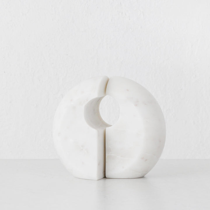 GALLIFA CURVED MARBLE BOOKENDS | SET OF 4 | WHITE MARBLE