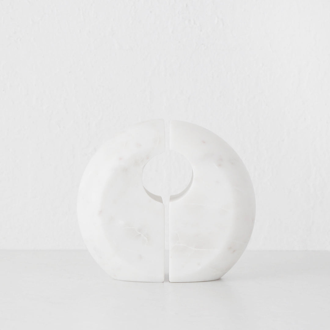 GALLIFA CURVED MARBLE BOOKENDS | SET OF 2 | WHITE MARBLE