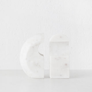 GALLIFA CURVED MARBLE BOOKENDS | SET OF 4 | WHITE MARBLE