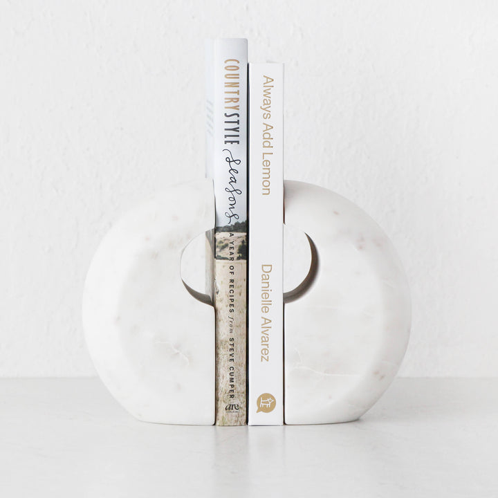 GALLIFA CURVED MARBLE BOOKENDS | SET OF 2 | WHITE MARBLE