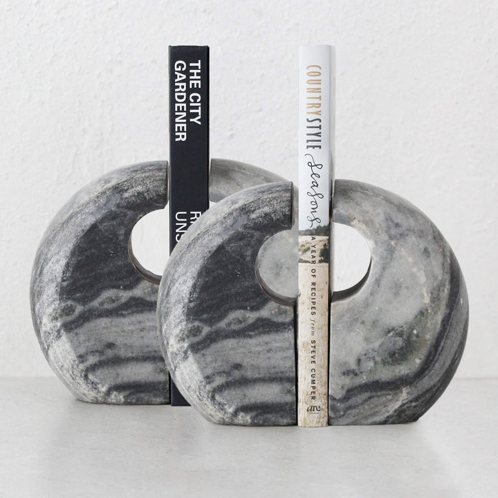 GALLIFA CURVED MARBLE BOOKENDS | SET OF 4 | SLATE GREY MARBLE