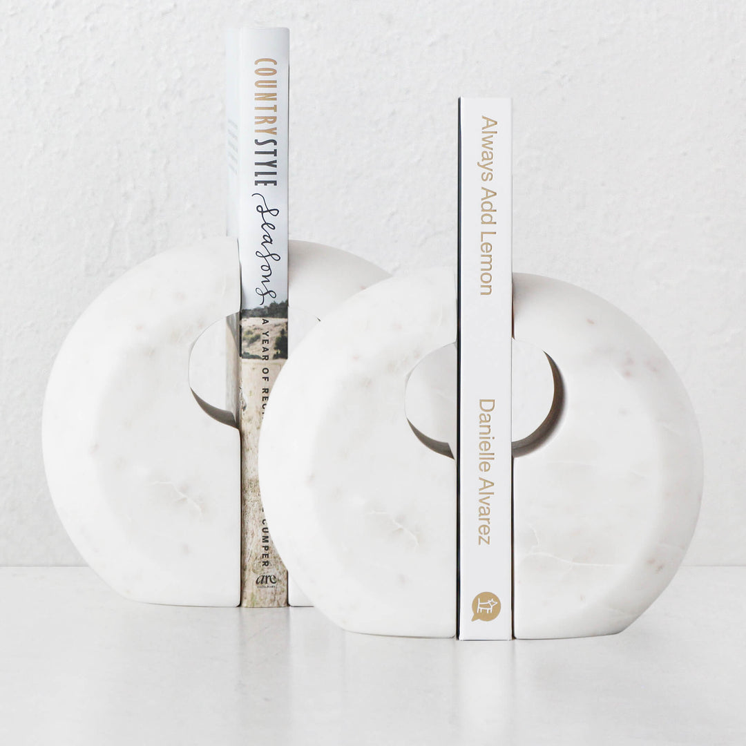 GALLIFA CURVED MARBLE BOOKENDS | SET OF 4 | WHITE MARBLE