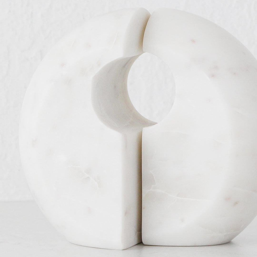 GALLIFA CURVED MARBLE BOOKENDS | SET OF 2 | WHITE MARBLE