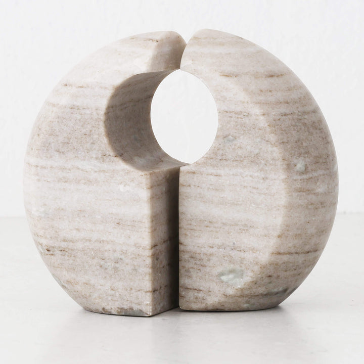 GALLIFA CURVED MARBLE BOOKENDS | SET OF 2 | BEIGE MARBLE