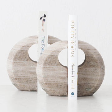 GALLIFA CURVED MARBLE BOOKENDS | SET OF 4 | BEIGE MARBLE