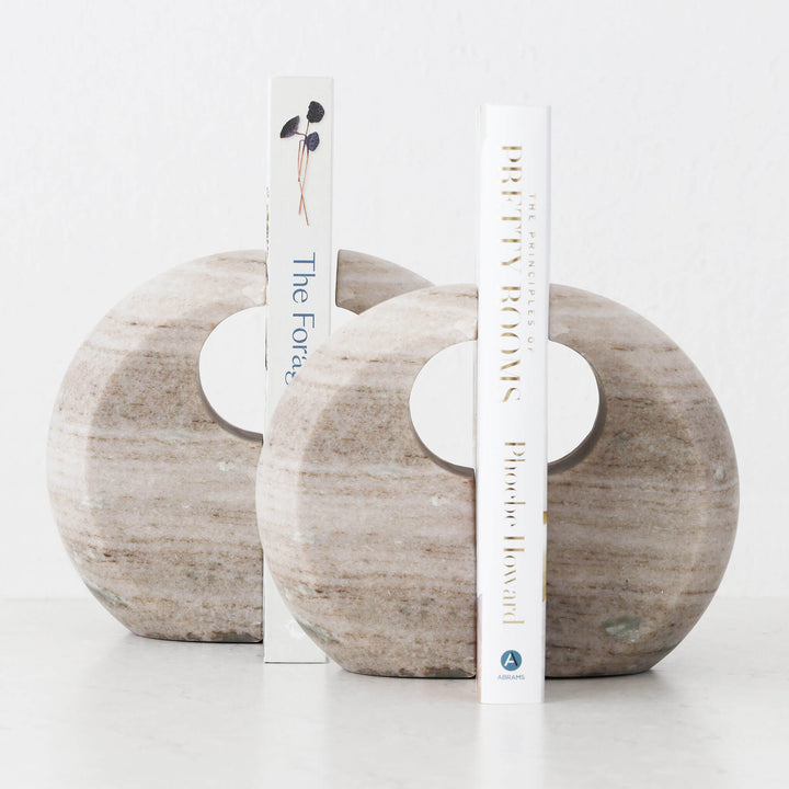 GALLIFA CURVED MARBLE BOOKENDS | SET OF 4 | BEIGE MARBLE