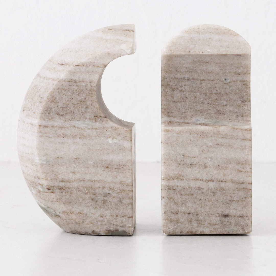 GALLIFA CURVED MARBLE BOOKENDS | SET OF 2 | BEIGE MARBLE