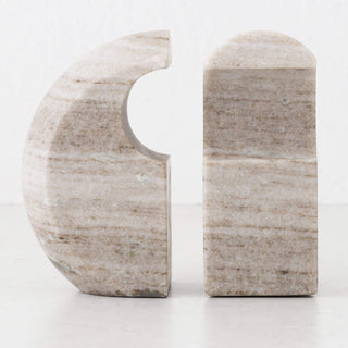 GALLIFA CURVED MARBLE BOOKENDS | SET OF 2 | BEIGE MARBLE