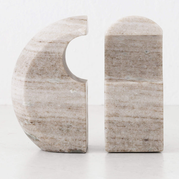 GALLIFA CURVED MARBLE BOOKENDS | SET OF 2 | BEIGE MARBLE