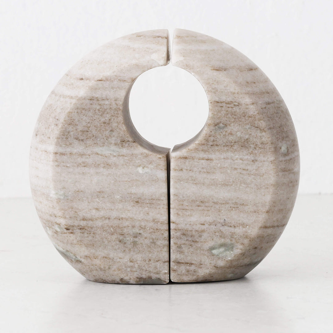 GALLIFA CURVED MARBLE BOOKENDS | SET OF 2 | BEIGE MARBLE