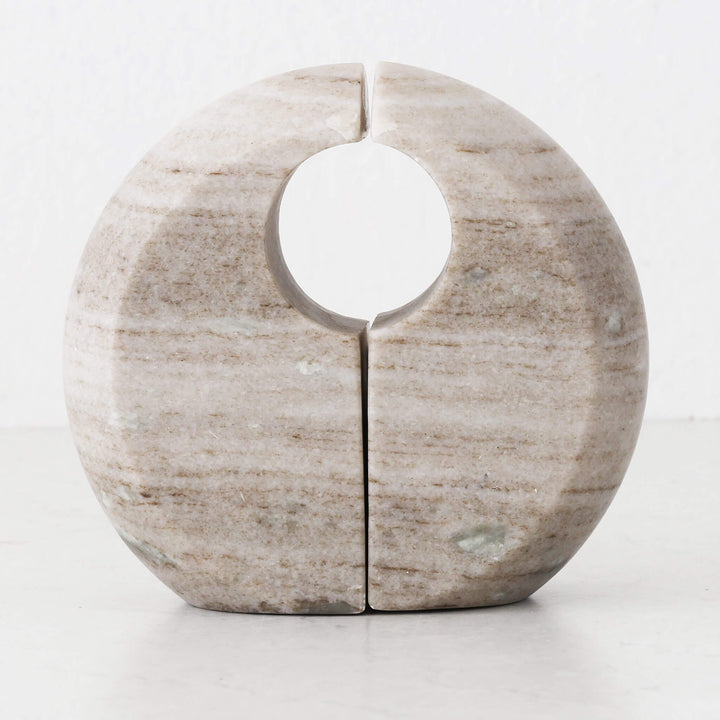 GALLIFA CURVED MARBLE BOOKENDS | SET OF 2 | BEIGE MARBLE