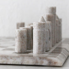 GAMBIT MARBLE CHESS SET  |  BEIGE + WHITE MARBLE
