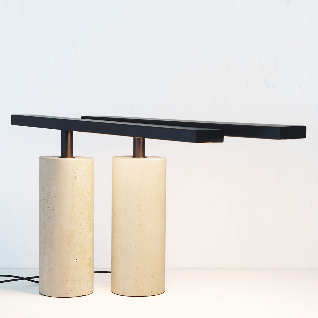 GIACOMO TABLE LAMP BUNDLE X2  |  50CM  |  MATTE BLACK + TRAVERTINE