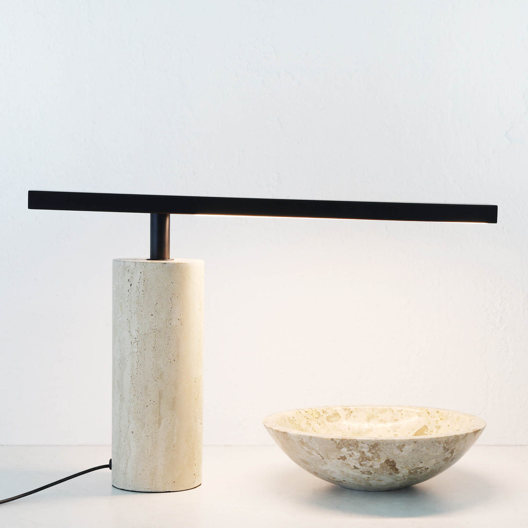 GIACOMO TABLE LAMP  |  50CM  |  MATTE BLACK + TRAVERTINE