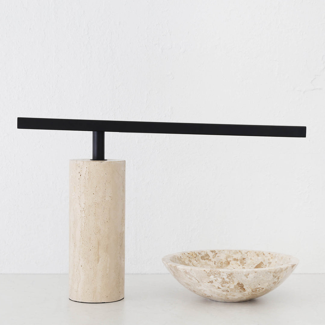 GIACOMO TABLE LAMP  |  50CM  |  MATTE BLACK + TRAVERTINE