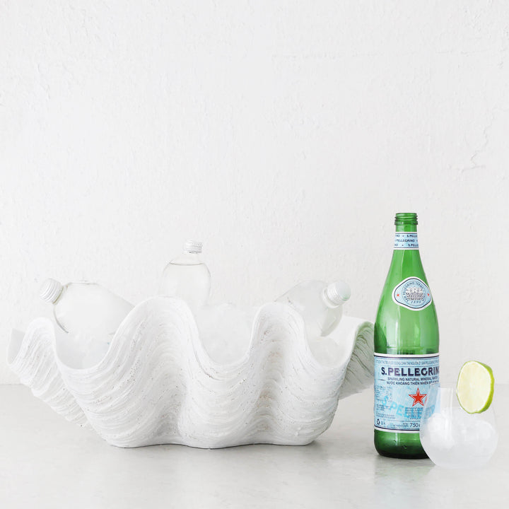 GIANT CLAM SHELL  |  DECORATIVE BOWL  |  WHITE RESIN  |  EXTRA LARGE