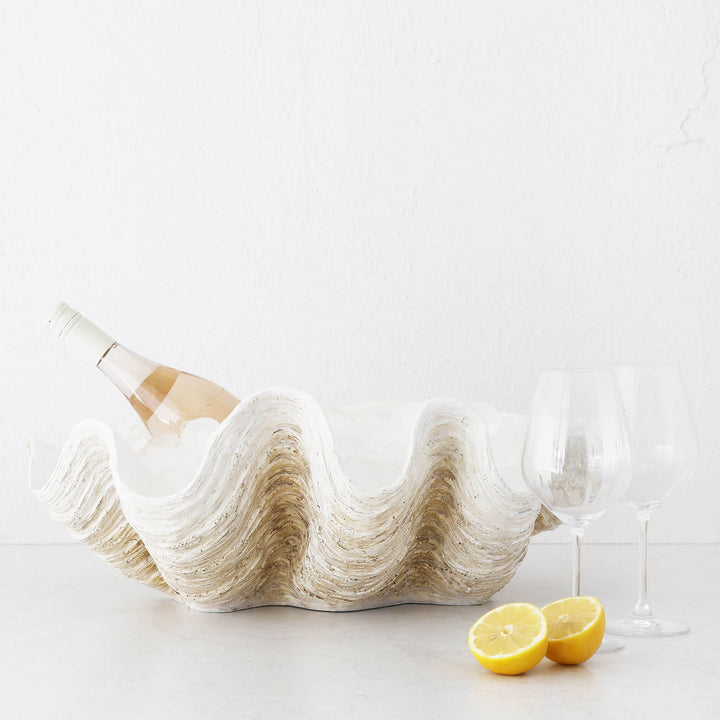 GIANT CLAM SHELL  |  DECORATIVE BOWL   |  NATURAL RESIN  |  EXTRA LARGE