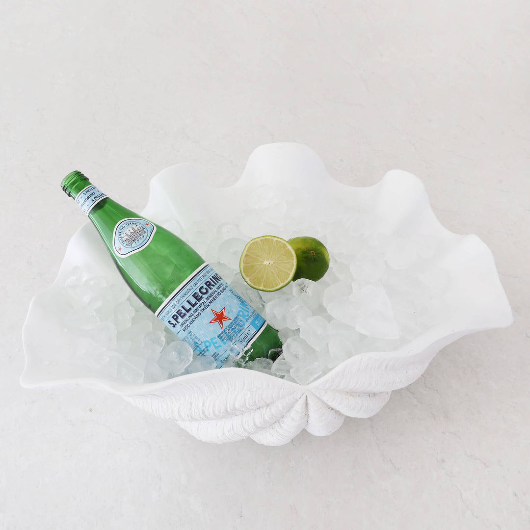 GIANT CLAM SHELL  |  DECORATIVE BOWL  |  WHITE RESIN  |  EXTRA LARGE