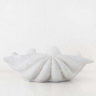 GIANT CLAM SHELL  |  DECORATIVE BOWL  |  WHITE RESIN  |  EXTRA LARGE