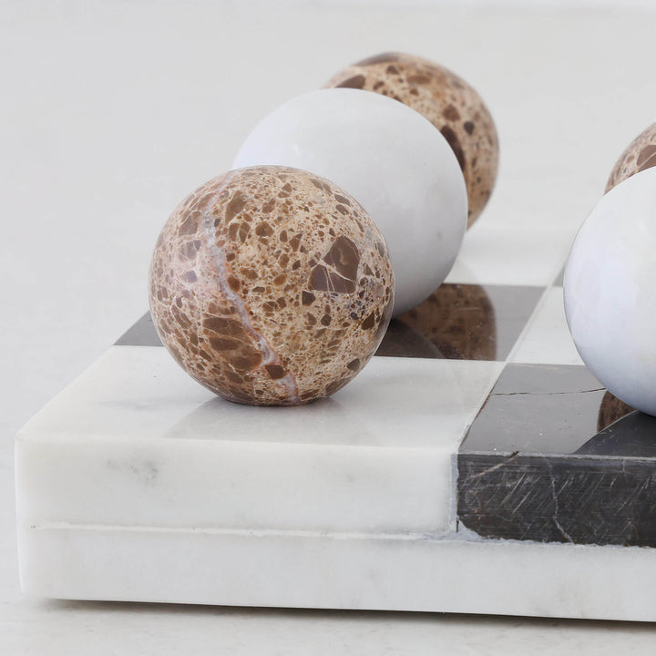 GIOCO MARBLE TIC TAC TOE GAME  |  FAWN + BLACK + WHITE MARBLE