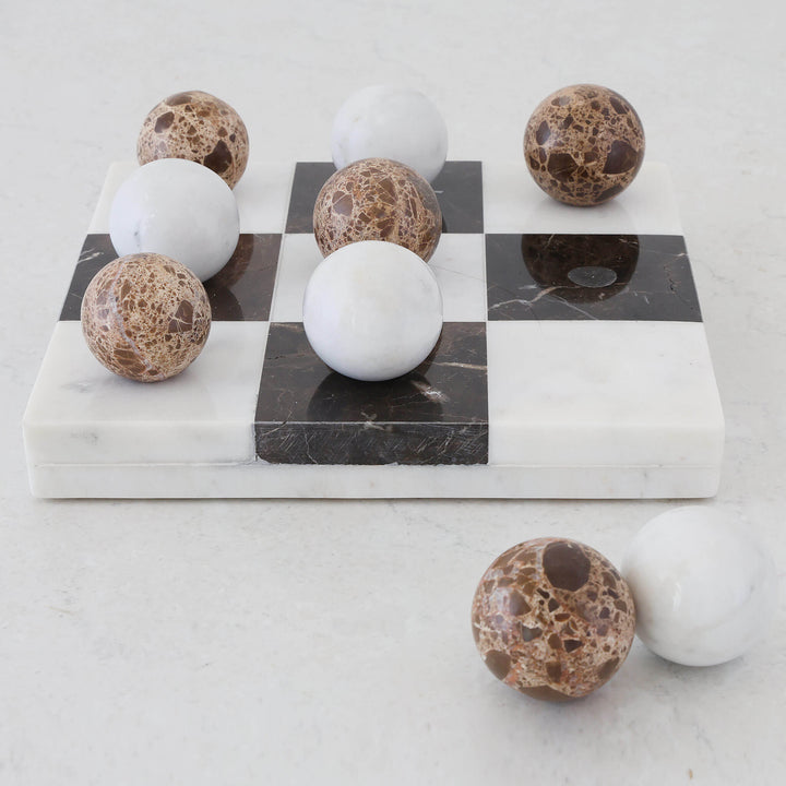 GIOCO MARBLE TIC TAC TOE GAME  |  FAWN + BLACK + WHITE MARBLE