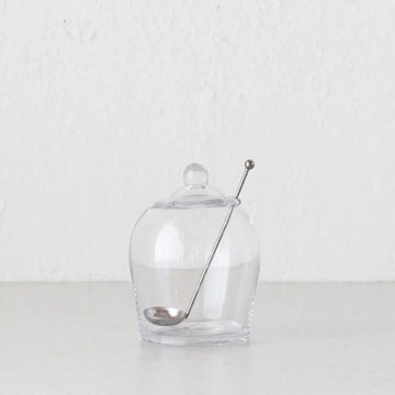 GLASS OLIVE JAR + SERVING SPOON