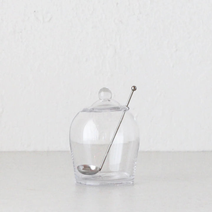 GLASS OLIVE JAR + SERVING SPOON