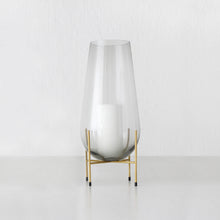 GREY GLASS VASE ON STAND | LARGE | GOLD