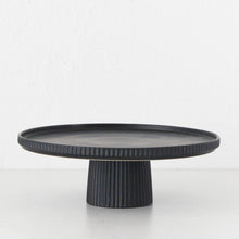 CERAMIC RIBBED BUNDLE X2 | FOOTED STAND + ROUND PLATTER | MATTE BLACK